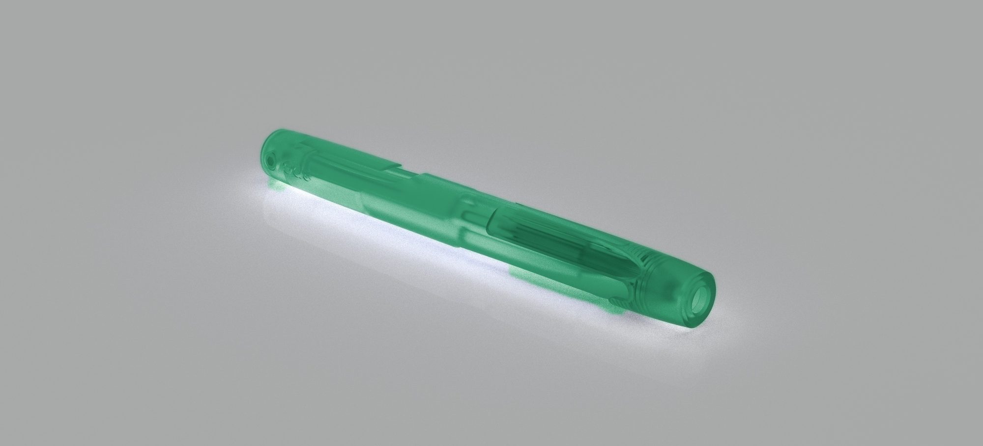 The Ode Pen at an angle, showing the refill through the resin