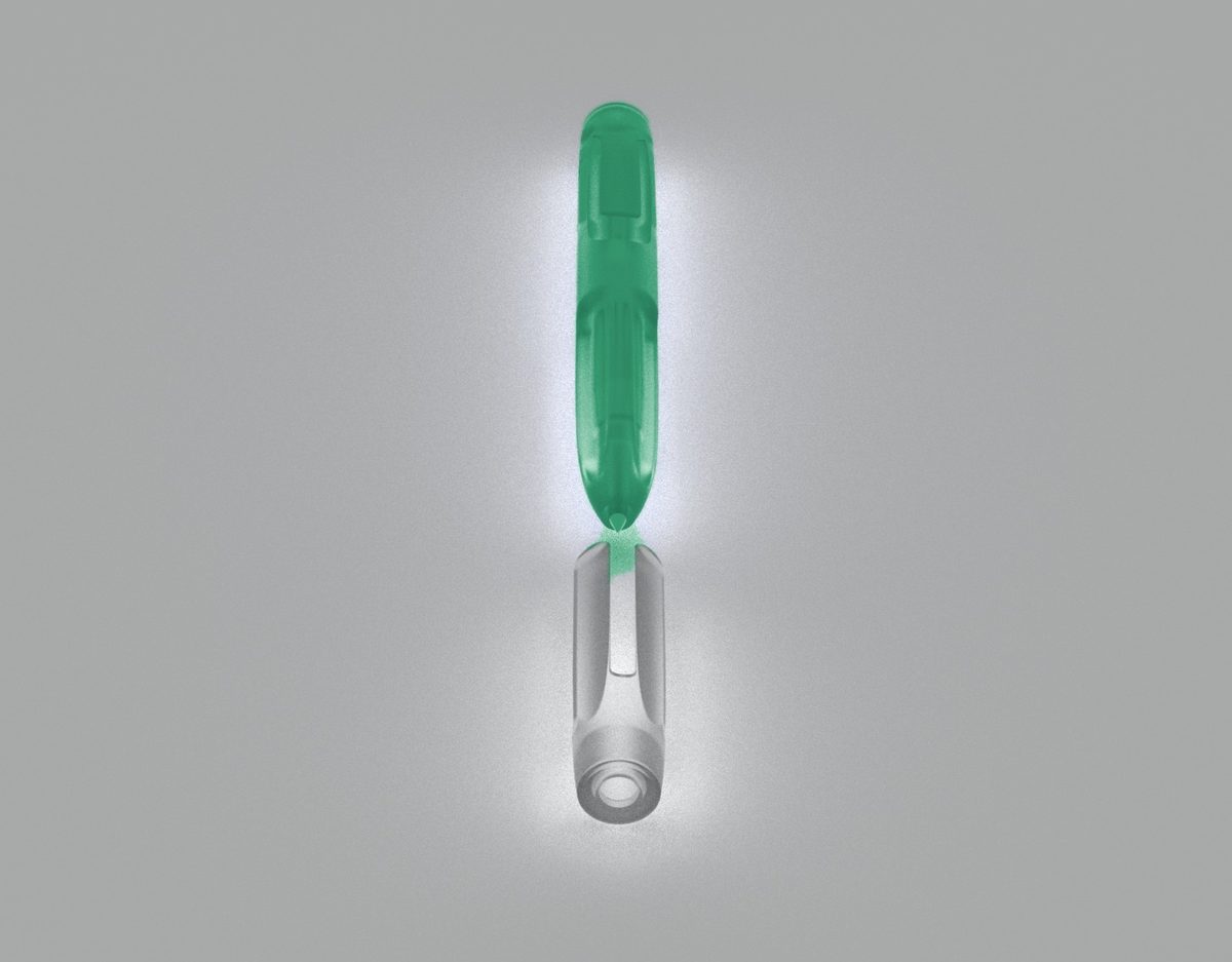 The Ode Pen standing with its clear cap removed